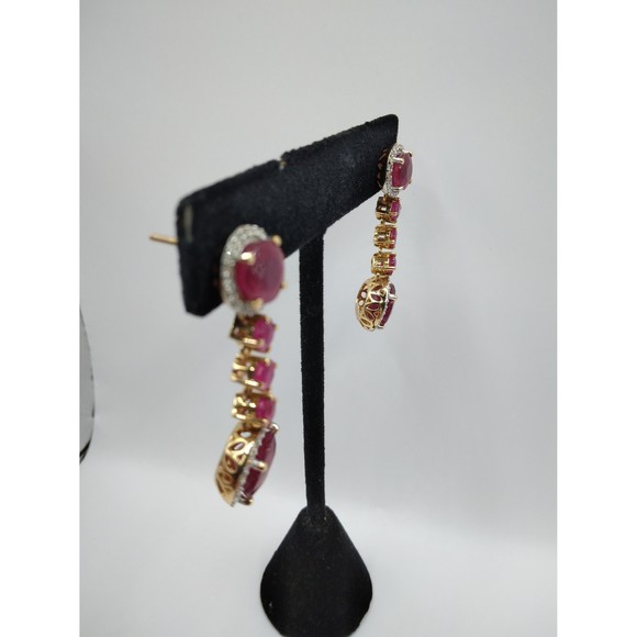 14kt Ruby 16.48ct & Diamond dangle earrings - Picture 5 of 10